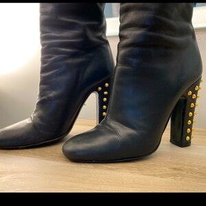 Gucci Black Heeled Boots with Gold Studs